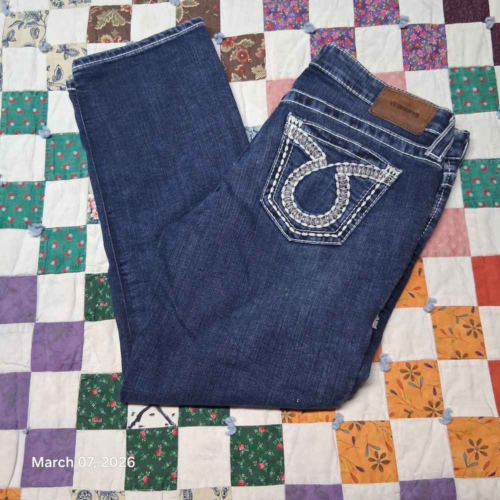 Big Star Cropped Jeans Womens Size 28 Dark Blue Wash Embroidered Pockets